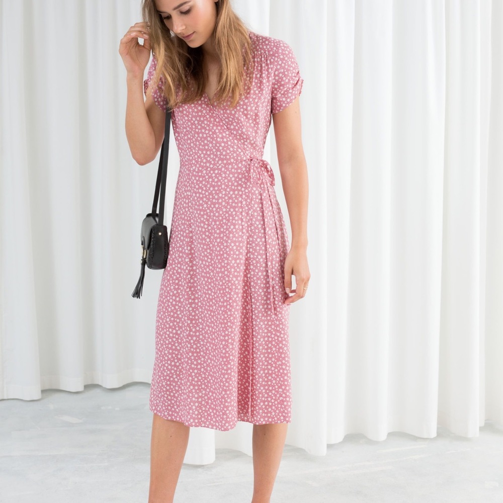 & Other Stories Pink Floral Wrap Dress